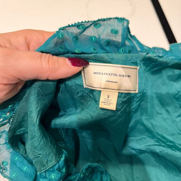 Anthropologie Moulinette Souers Green Swiss Polka Dot Mini Dress Size 2 - Picture 4 of 10